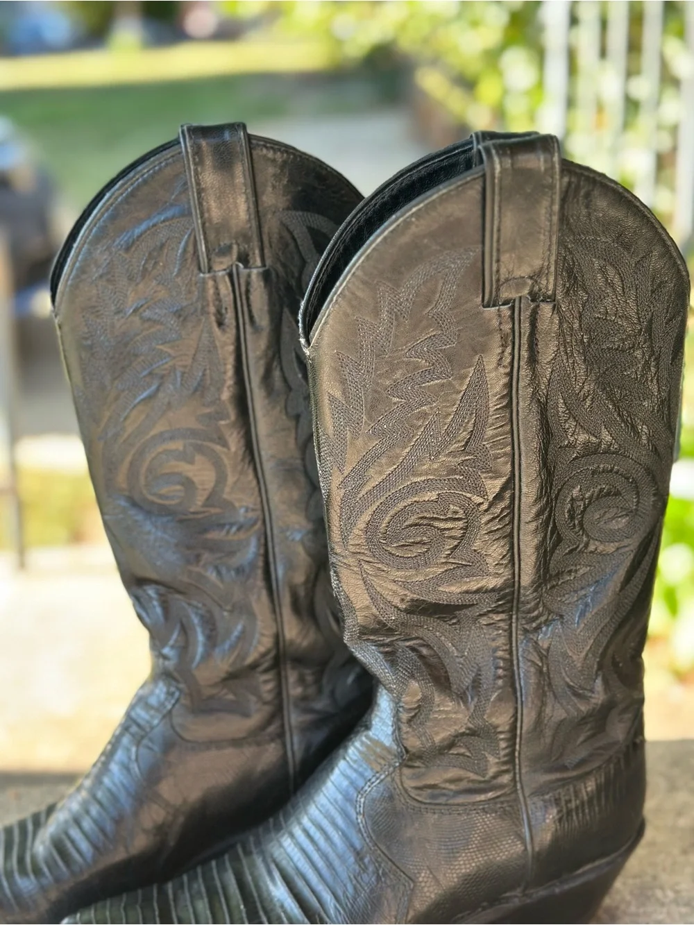 Justin Black Lizard Print Western Cowboy Boots Women s Size 7 1/2B